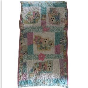 Handmade Quilted Cute Teddy Bear Baby Quilt Crib Blanket.